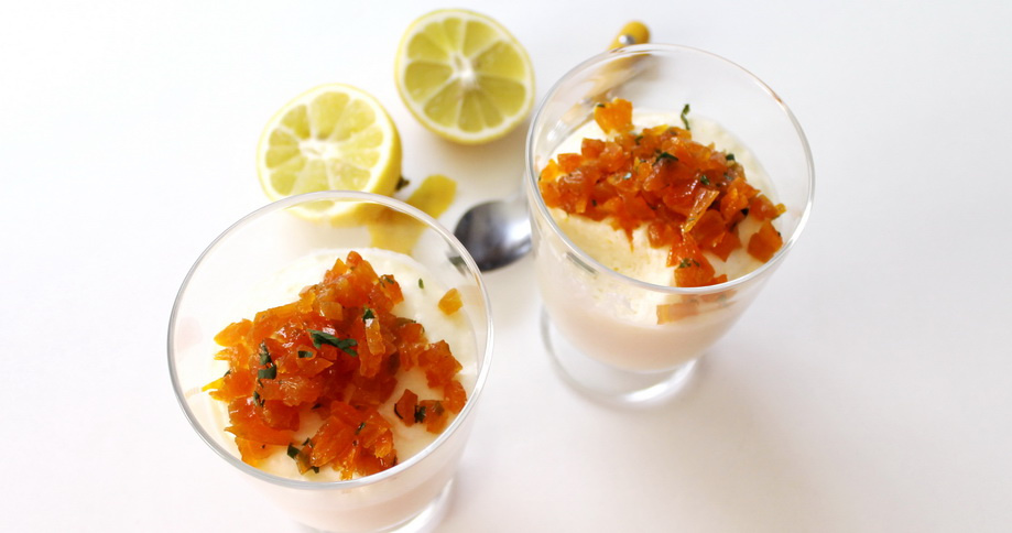 Lemon mousse with dried apricots